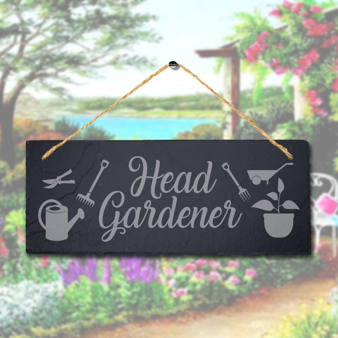 Head Gardener Laser Engraved Hanging Slate Flower Garden Home Decor Plaque Sign