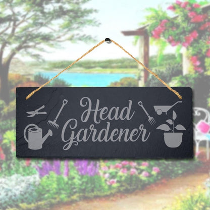 Head Gardener Laser Engraved Hanging Slate Flower Garden Home Decor Plaque Sign