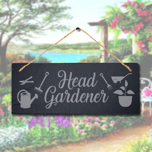 Head Gardener Laser Engraved Hanging Slate Flower Garden Home Decor Plaque Sign