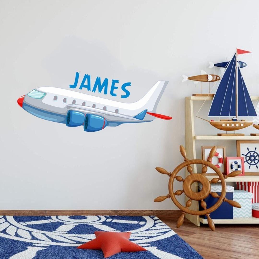 Personalised Airplane Wall Sticker Name Air Bus Decal Vinyl Boys Girls Kids Nursery Bedroom