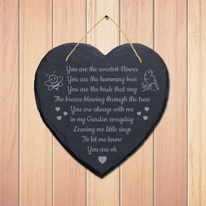 Youre The Sweetest Flower Laser Engraved Hanging Memorial Heart Shape Slate Sign