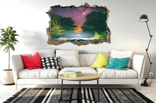 Night Path 3D Window View Wall Decal: Strange Man Vinyl Mural (45cm x 60cm)