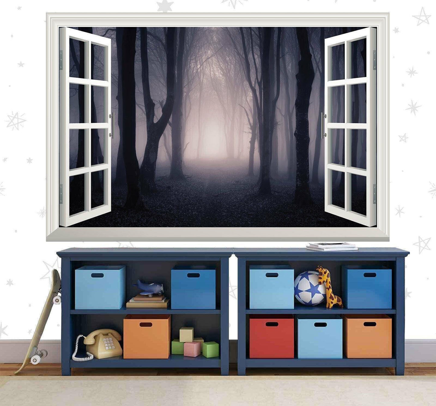 3D Misty Forest Wall Decal: Window View Vinyl Mural