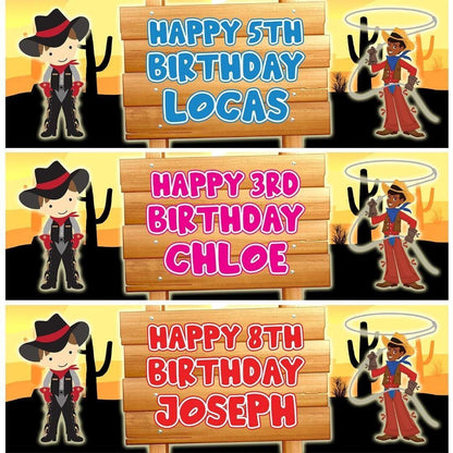 Personalised Cowboy Birthday Banners: Western Party Decoration (Set of 2)