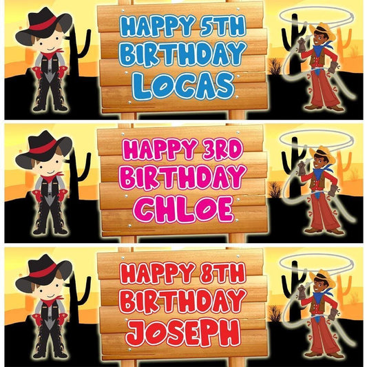 Personalised Cowboy Birthday Banners: Western Party Decoration (Set of 2)