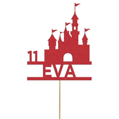 Personalised Glitter Princess Castle Cake Topper: Birthday Party Decoration