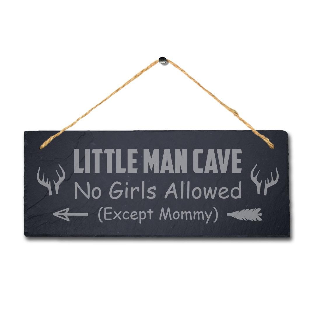 No Girls Allowed Except Mommy Left Arrow Engraved Hanging Slate Plaque Man Cave Sign