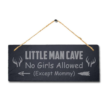No Girls Allowed Except Mommy Left Arrow Engraved Hanging Slate Plaque Man Cave Sign