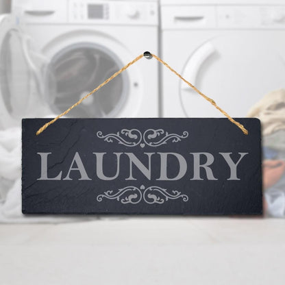 Laundry Laser Engraved Hanging Slate Laundry Hub Home Decor Plaque Sign
