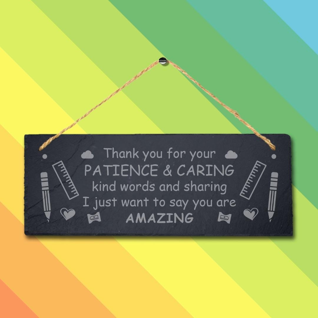 Amazing Teacher Thank You Gift Engraved Slate Sign Patience School Leavers