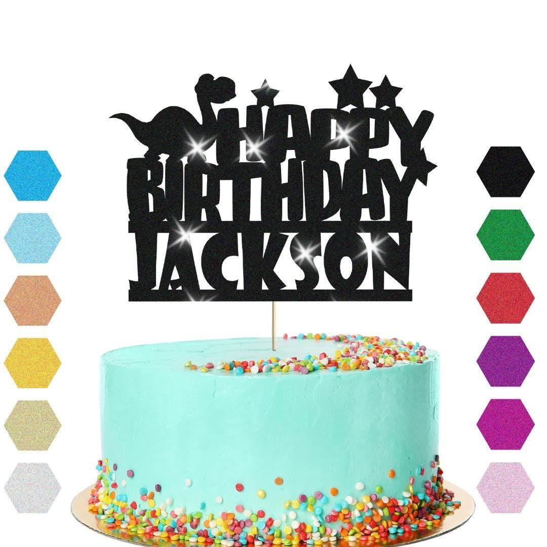 Personalised Dinosaur Glitter Happy Birthday Cake Topper Dino Party Decoration
