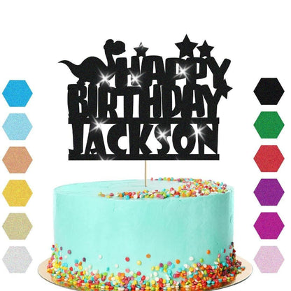 Personalised Dinosaur Glitter Happy Birthday Cake Topper Dino Party Decoration
