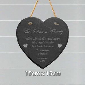 Personalised Family Name Heart Slate Home Plaque Sign Lockdown Memory Keepsake