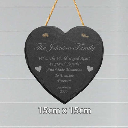 Personalised Family Name Heart Slate Home Plaque Sign Lockdown Memory Keepsake