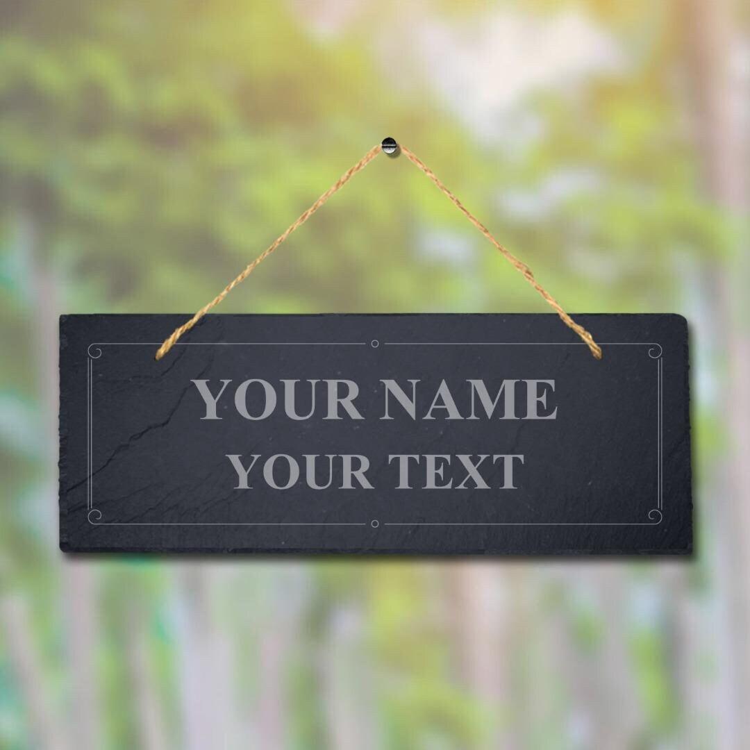 Personalised Name Text Single Border Laser Engraved Hanging Slate Party Plaque Sign