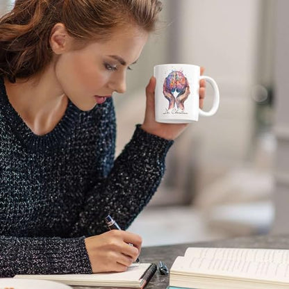 Novelty Customized Hands Holding Brain | Customised Coffee Mug | 11 OZ