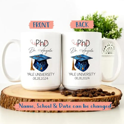 PhD Congrats Graduation Cap Personalized | Customised Coffee Mug | 11 OZ