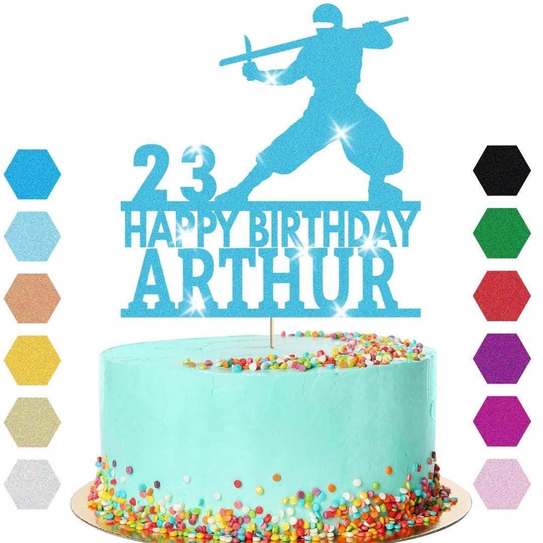 Warrior Fighter Cake Topper Personalised Boys Birthday Decoration Any Name & Age