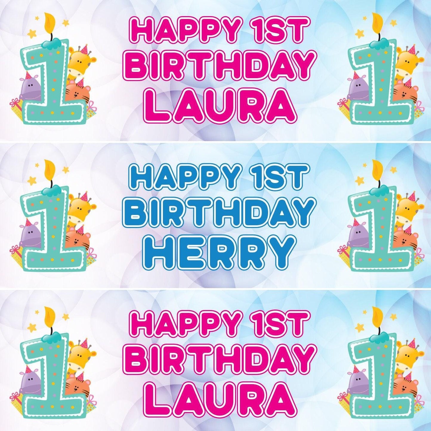 2 Personalised 1st Birthday Candle Party Celebration Banners Decoration Posters