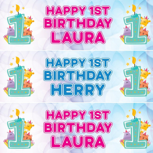 2 Personalised 1st Birthday Candle Party Celebration Banners Decoration Posters