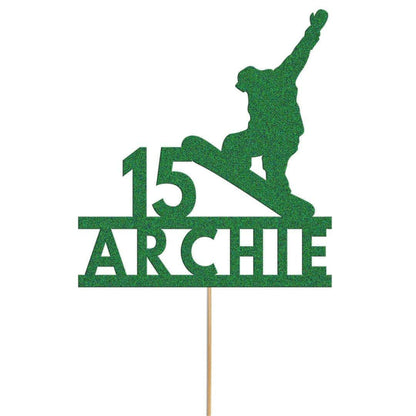 Personalised Glitter Snowboarding Cake Topper: Any Name & Age