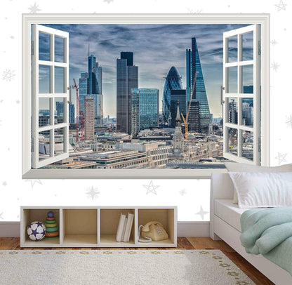 London Cityscape Wall Sticker: 3D Window View Vinyl Mural