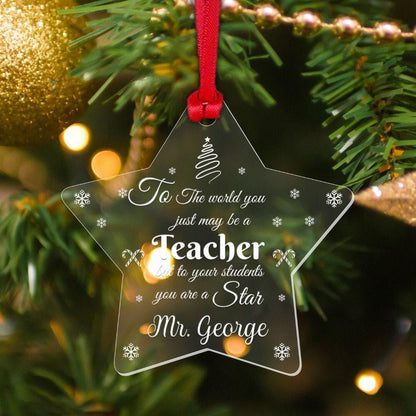 Personalised Star Hanging Christmas Tree Decoration Engraved Teacher Bauble Xmas Gift