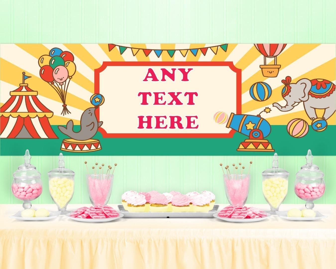 Personalised Circus Birthday Banner: Custom Name & Age, Party Decoration