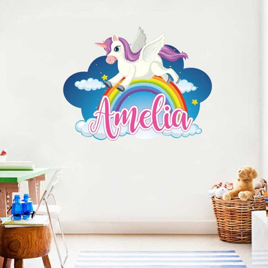 Personalised Rainbow Unicorn Wall Sticker Name Vinyl Decal Girls Kids Nursery Bedroom