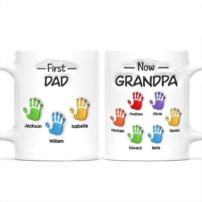 First Dad Now Grandpa Personalized Handprints with 3D Inflated Effect | Ceramic Coffee Mug | Father's Day Gift | Stylish Printed Design | Tea & Coffee Cup | 11oz