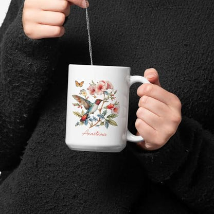 Ruby-Throated Hummingbird With Floral | Customised Coffee Mug | 11 OZ
