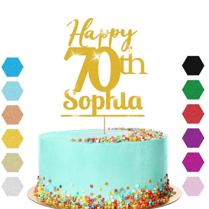 Personalised Name 70th Birthday Glitter Cake Topper Party Cake Decoration Gift