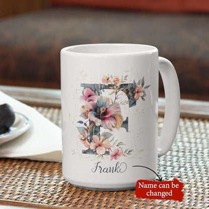 Letter F Themed Customized Floral Alphabet | Customised Coffee Mug | 11 OZ