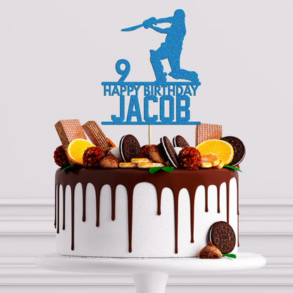 Personalised Glitter Cricket Birthday Cake Topper