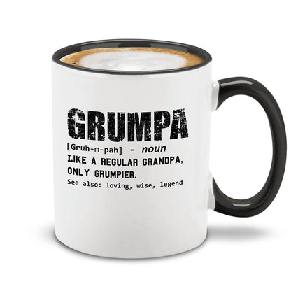 Grumpa Definition Tea Black Handle Funny Grandpa Humor Design Novelty for Grandpa | Ceramic Coffee Mug | Father's Day Gift | Stylish Printed Design | Tea & Coffee Cup | 11oz | Black Two-Tone Design