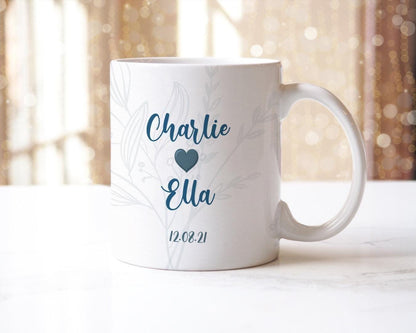 Personalised Wedding Mug Set: Custom Couple Names & Date