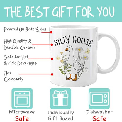 Cute Silly Goose Gifts for Women Funny | Ceramic Coffee Mug | 11 OZ