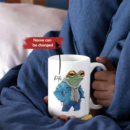 Hipster Frog Themed Customized Choose Name | Customised Coffee Mug | 11 OZ