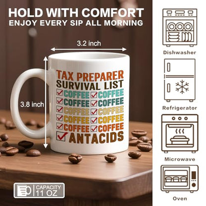 Tax Preparer Survival List Funny Season Theme | Ceramic Coffee Mug | 11 OZ