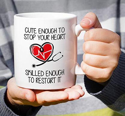 Funny Cute Enough To Stop Your Heart Skilled | Ceramic Coffee Mug | 11 OZ