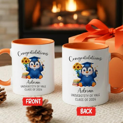 Graduation Penguin Accent Or Personalized | Customised Coffee Mug | 11 OZ