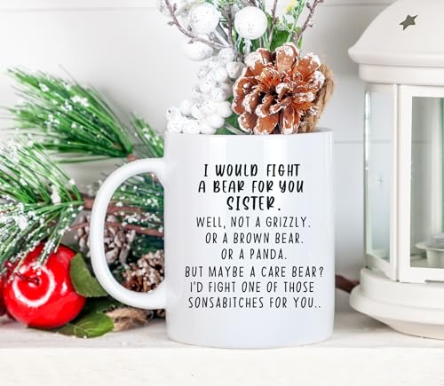Fight Bear For Sister Funny Gift Sisters In | Ceramic Coffee Mug | 11 OZ