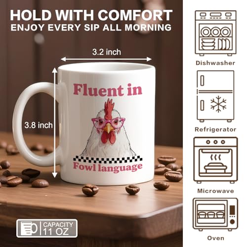 Fluent in Fowl Language Cool Rooster Theme | Ceramic Coffee Mug | 11 OZ