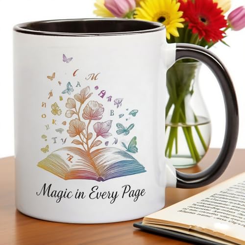 Inspirational with Colorful Book Butterfly | Ceramic Coffee Mug | 11 OZ