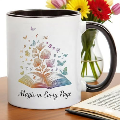 Inspirational with Colorful Book Butterfly | Ceramic Coffee Mug | 11 OZ