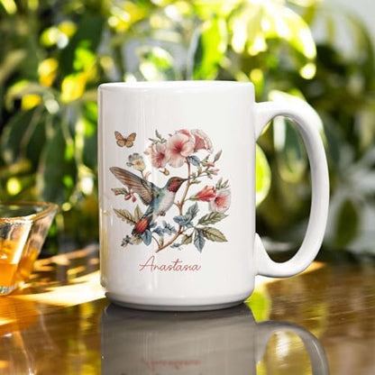 Ruby-Throated Hummingbird With Floral | Customised Coffee Mug | 11 OZ