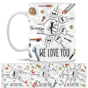 Custom Grandpa with Names Personalized Fist | Customised Coffee Mug | 11 OZ