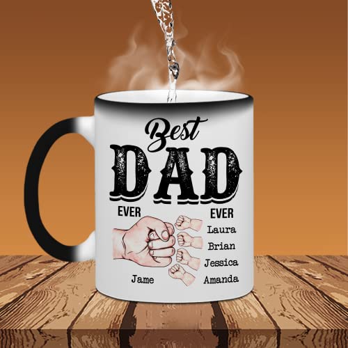 WHIDOBE Personalized Dad 4 Kids Custom Fist | Customised Coffee Mug | 11 OZ