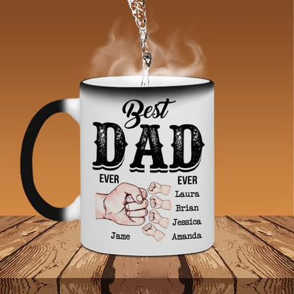 WHIDOBE Personalized Dad 4 Kids Custom Fist | Customised Coffee Mug | 11 OZ