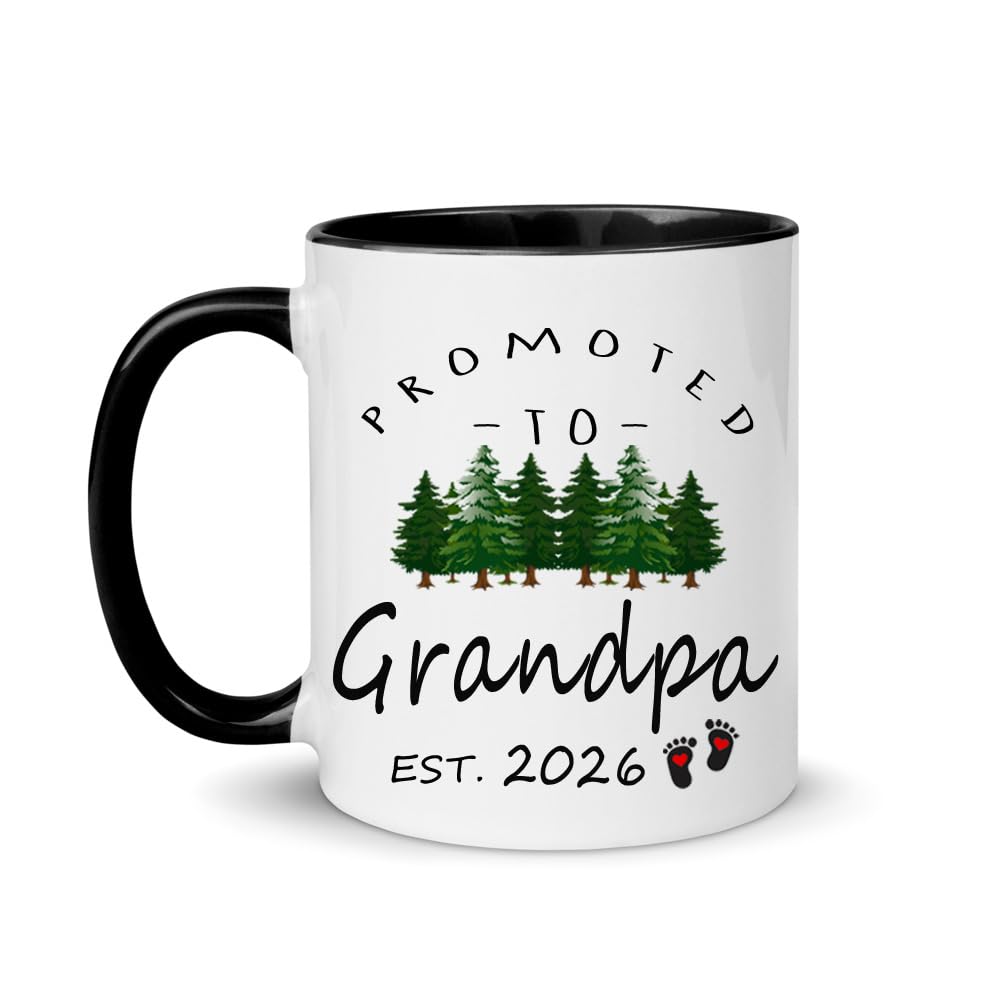 Promoted to Grandpa 2026 | Ceramic Coffee Mug | Father's Day Gift | Stylish Printed Design | Tea & Coffee Cup | 11oz | Black Two-Tone Design